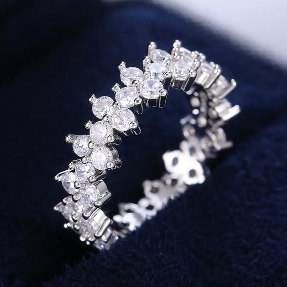 NEW 925 Sterling Silver Diamond Eternity Ring Band - Picture 3 of 5